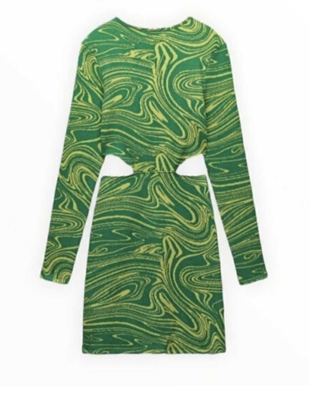 Zara Knit Sweater Mini Dress Cutout Marble Swirl Print Contrast Green S NWOT - Picture 5 of 6